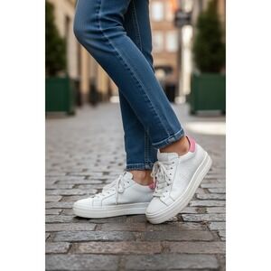 P448 Thea Platform Sneakers White Leather Pink Heel Women EU 43 US 12